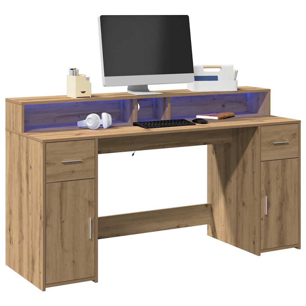 Escritorio Con Led Madera Ingeniería Roble Artisian 160X55X91Cm