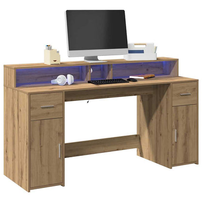 Escritorio Con Led Madera Ingeniería Roble Artisian 160X55X91Cm