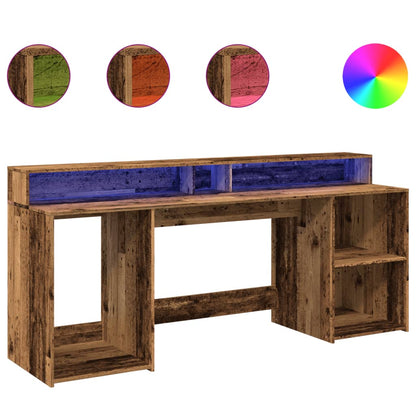 Escritorio Con Led Madera Ingeniería Envejecida