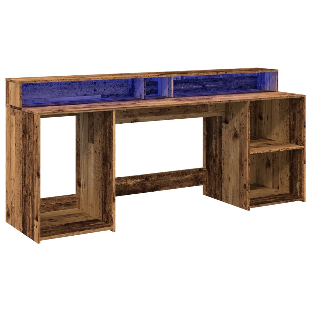 Escritorio Con Led Madera Ingeniería Envejecida