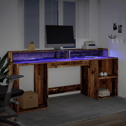 Escritorio Con Led Madera Ingeniería Envejecida