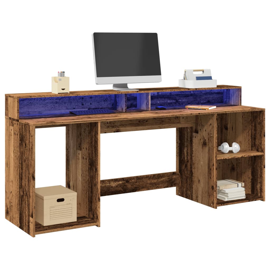 Escritorio Con Led Madera Ingeniería Envejecida