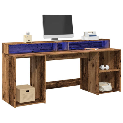 Escritorio Con Led Madera Ingeniería Envejecida