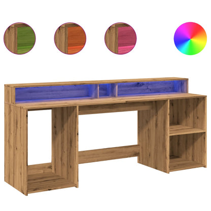 Escritorio Con Led Madera Ingeniería Roble Artisian 200X55X91Cm