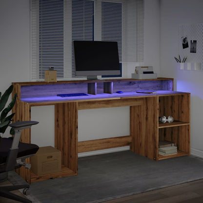 Escritorio Con Led Madera Ingeniería Roble Artisian 200X55X91Cm