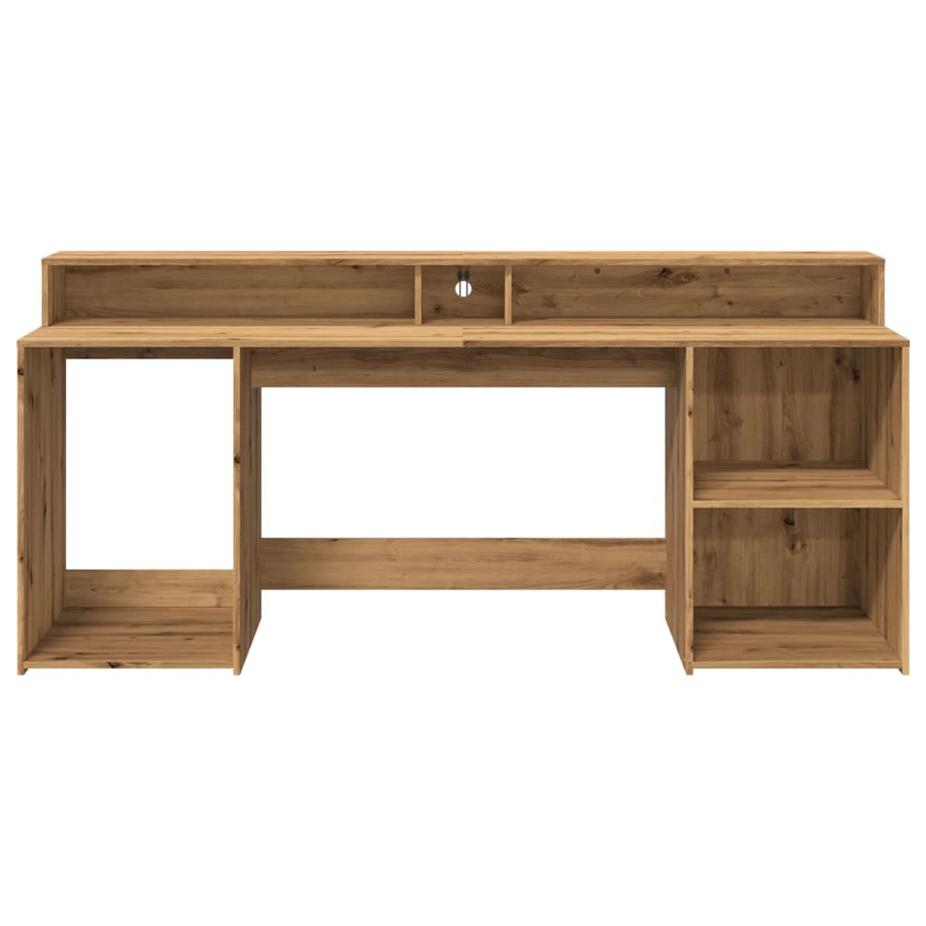 Escritorio Con Led Madera Ingeniería Roble Artisian 200X55X91Cm