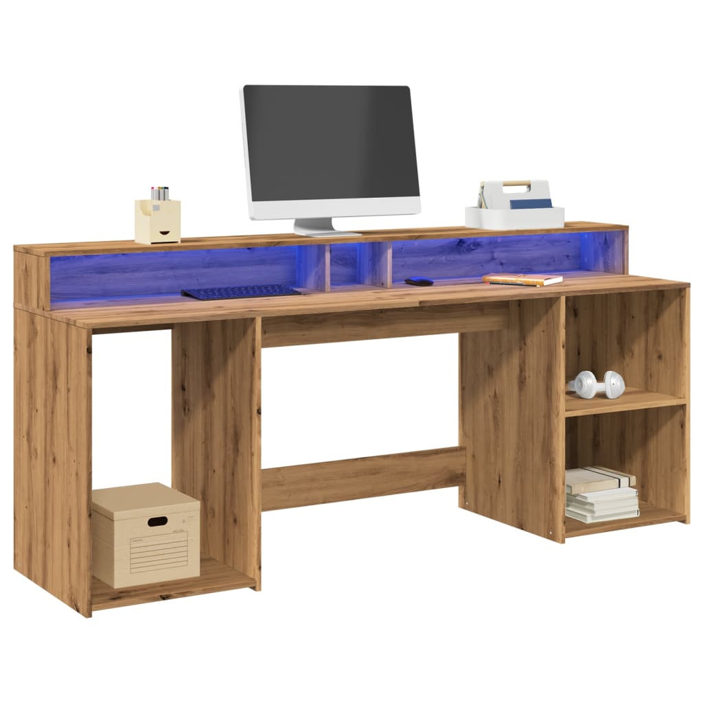 Escritorio Con Led Madera Ingeniería Roble Artisian 200X55X91Cm