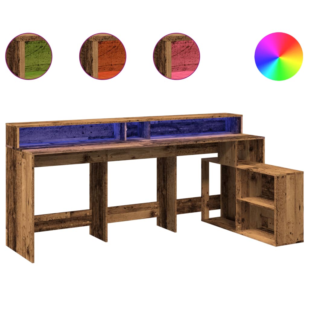 Escritorio Con Led Madera Ingeniería Envejecida 200X104X91 Cm