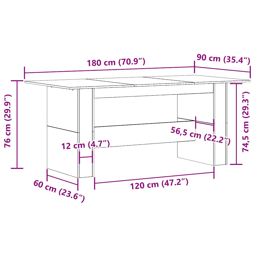 Mesa De Comedor De Aglomerado Madera Envejecida 180X90X76 Cm