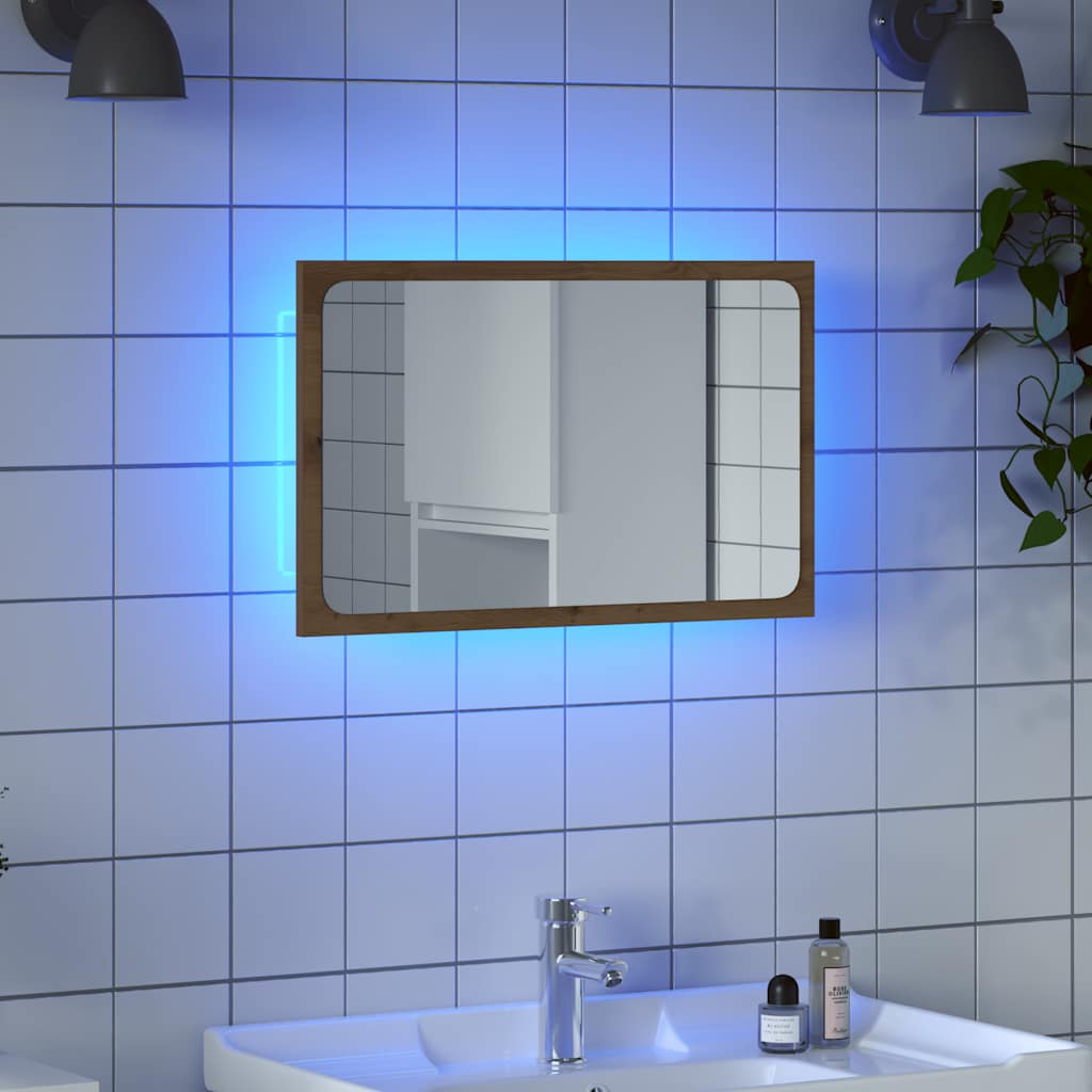 Espejo De Baño Led Madera Ingeniería 60X8,5X38 Cm