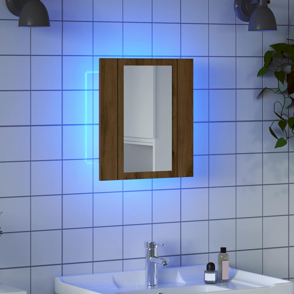Armario De Baño Con Espejo Led Madera 40X12X45 Cm