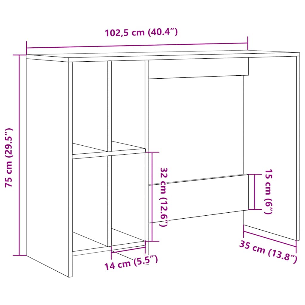 Escritorio Madera Ingeniería Madera Envejecida 102,5X35X75 Cm