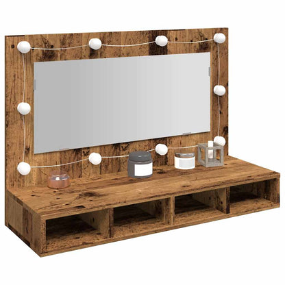 Armario Con Espejo Y Led Roble Artesano 90X31,5X62 Cm