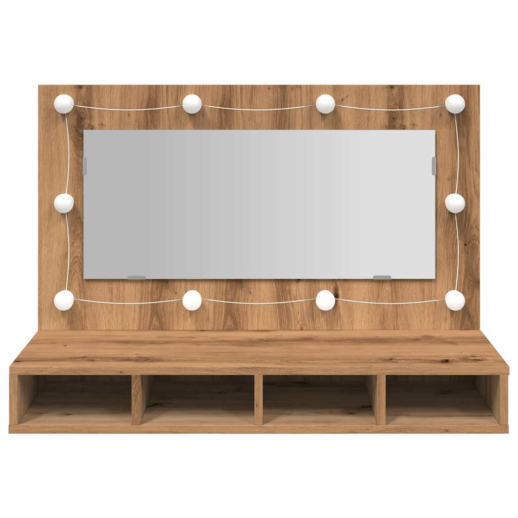 Armario Con Espejo Y Led Roble Artesano 90X31,5X62 Cm