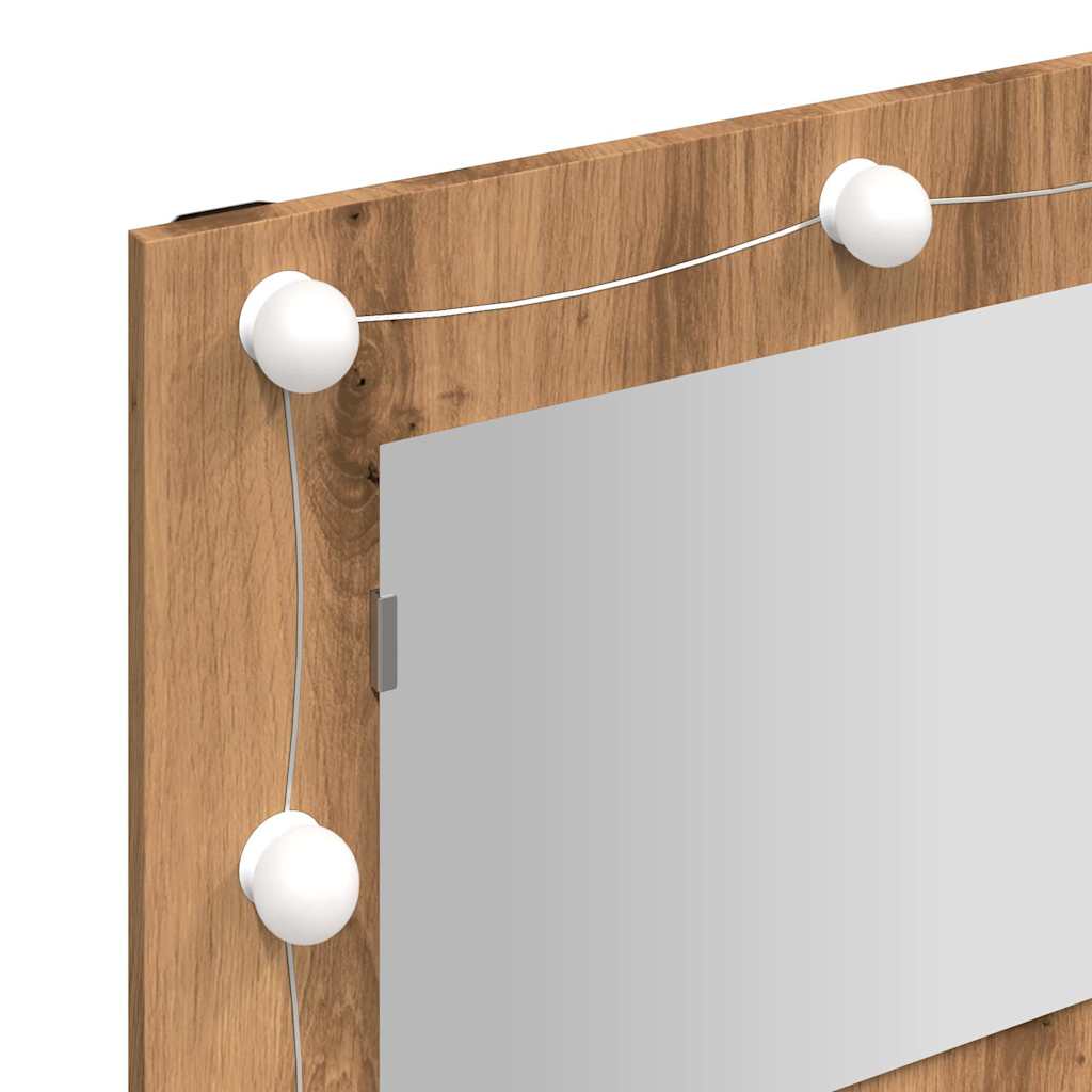 Armario Con Espejo Y Led Roble Artesano 90X31,5X62 Cm