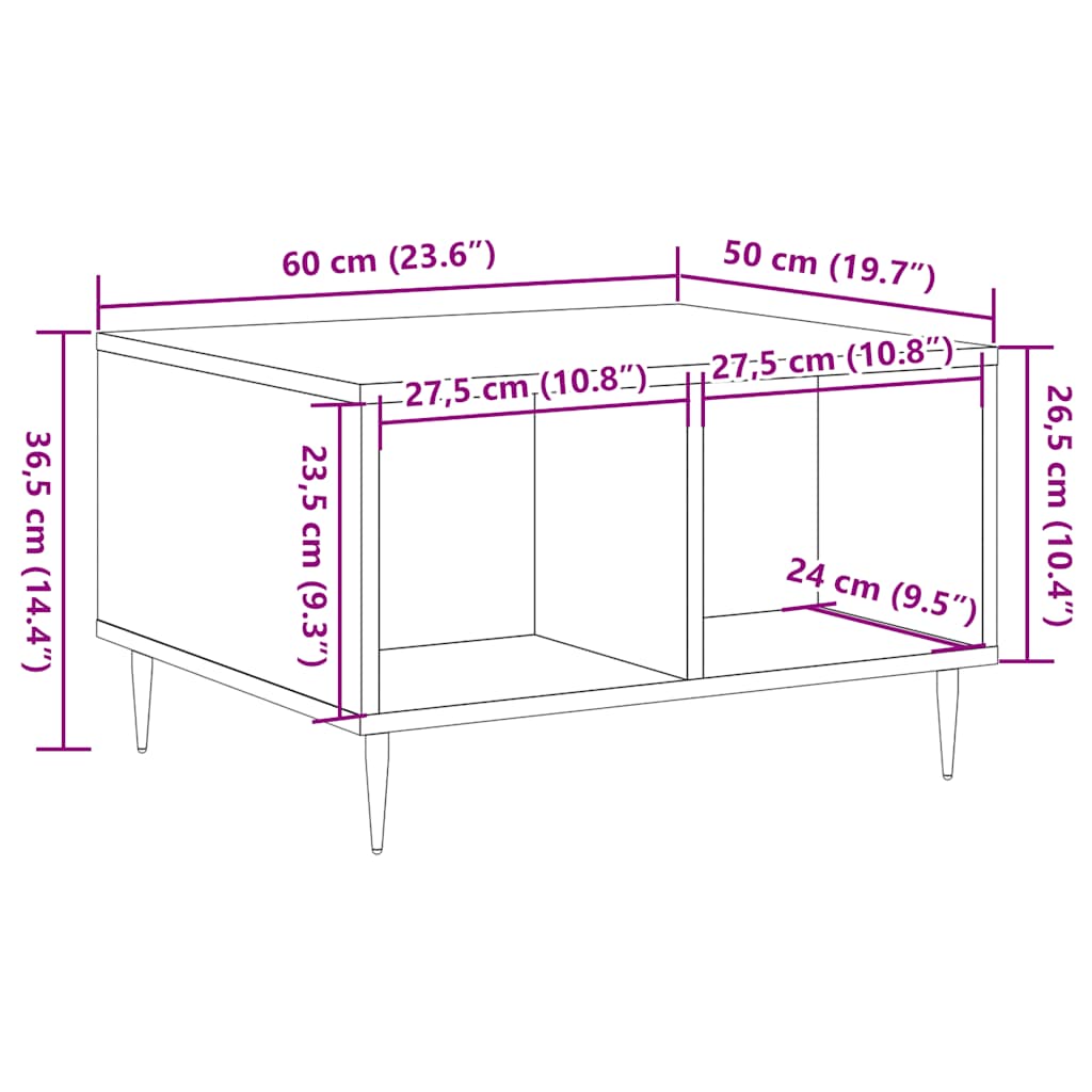 Mesa De Centro Madera De Ingeniería 60X50X36,5 Cm