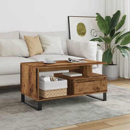 Mesa De Centro Madera Contrachapada Roble Marrón 90X49X45 Cm