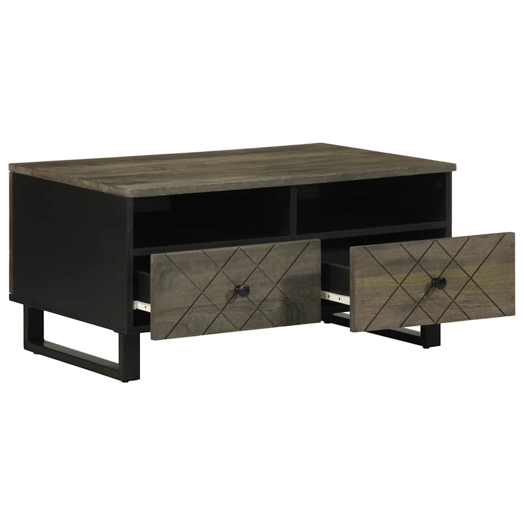 Mesa De Centro Madera Maciza De Mango Negra 80X54X40 Cm