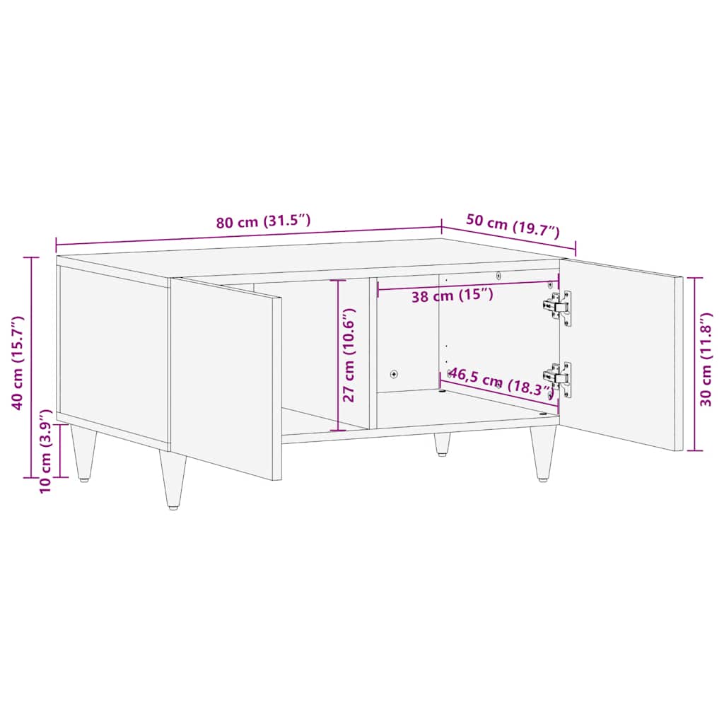 Mesa De Centro De Madera Maciza De Mango Gris Claro 80X50X40 Cm