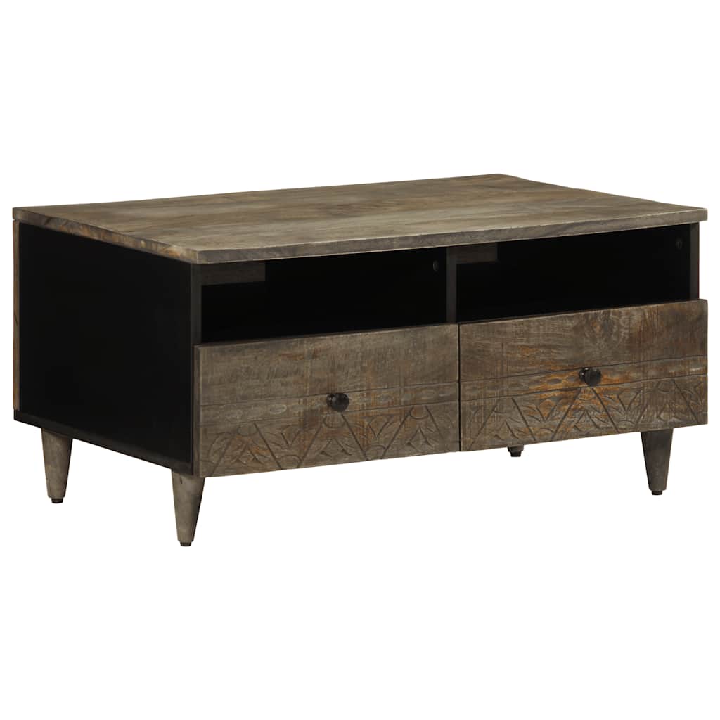 Mesa De Centro Madera Maciza De Mango Gris Claro 80X54X40 Cm
