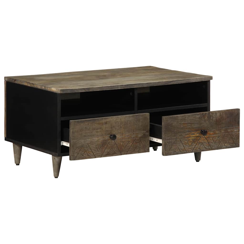 Mesa De Centro Madera Maciza De Mango Gris Claro 80X54X40 Cm