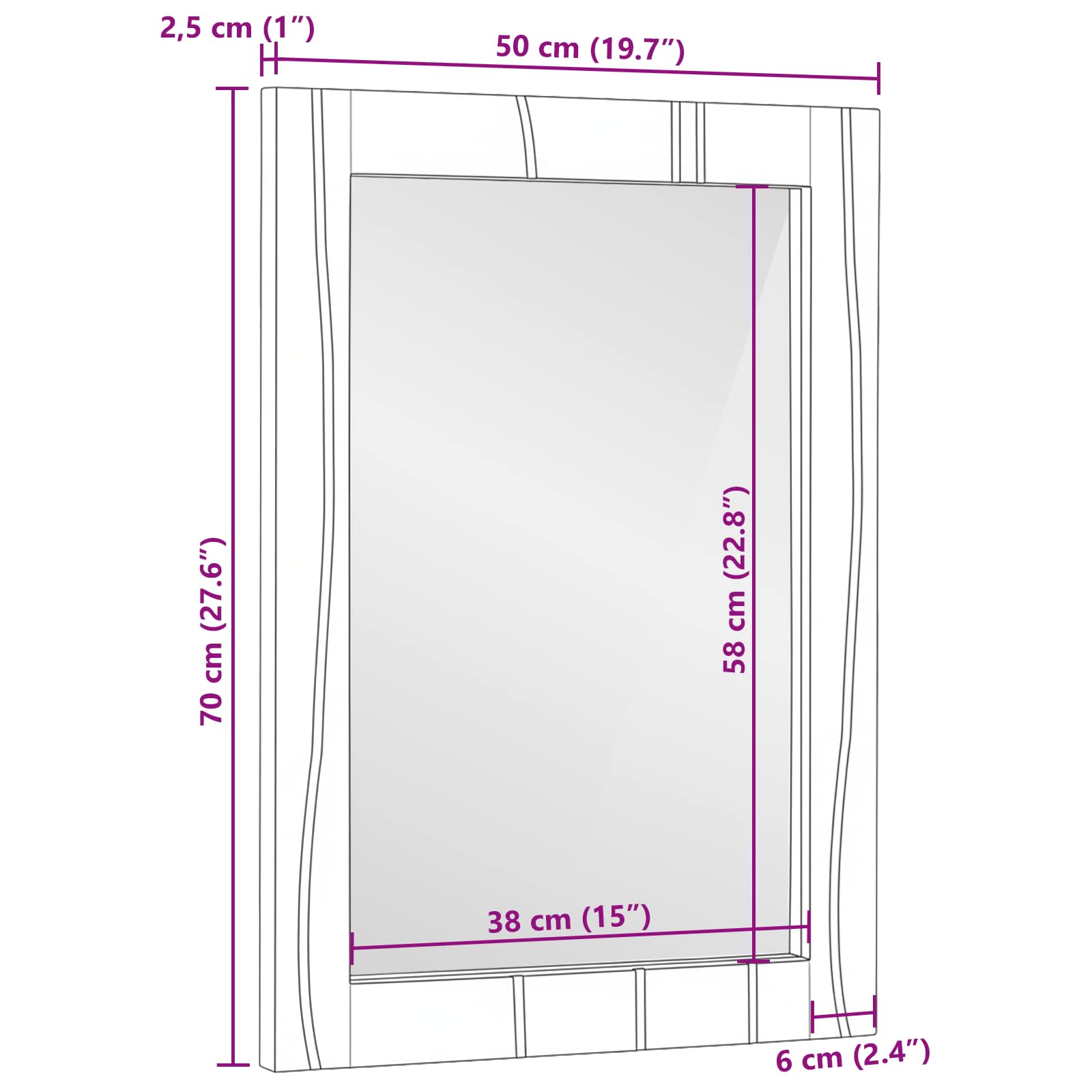 Espejo De Baño Rectangular Con Espejo 50 X 2,5 X 70 Cm