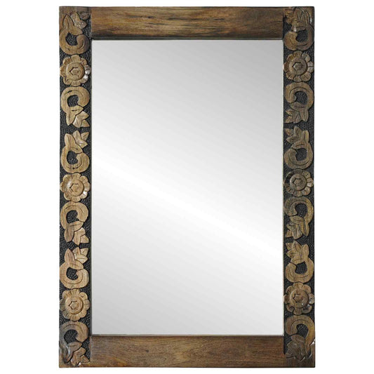 Espejo De Pared Madera De Nogal Marrón 70 X 50 Cm Rectangular