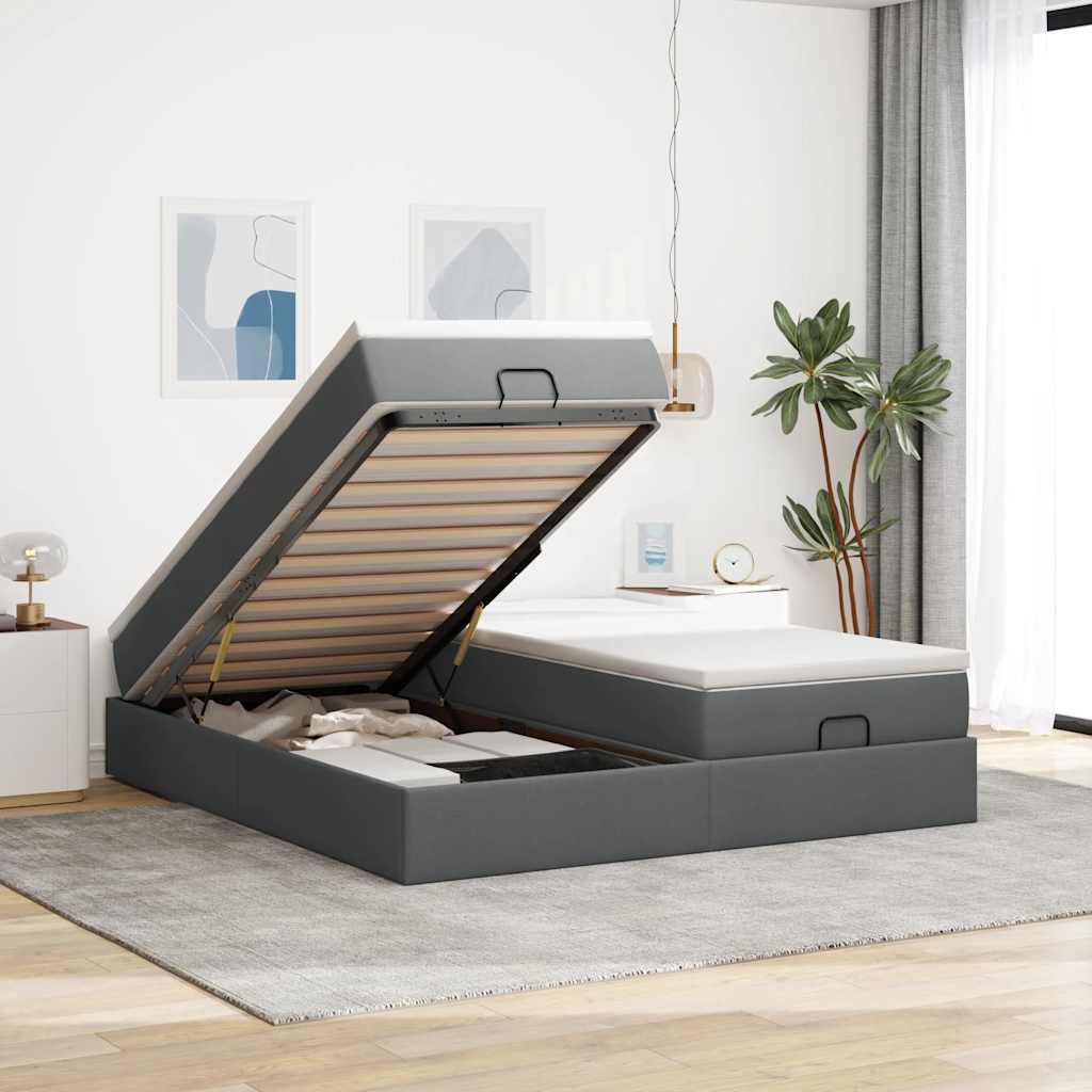 Estructura De Cama Otomana Colchones Tela Gris Pardo