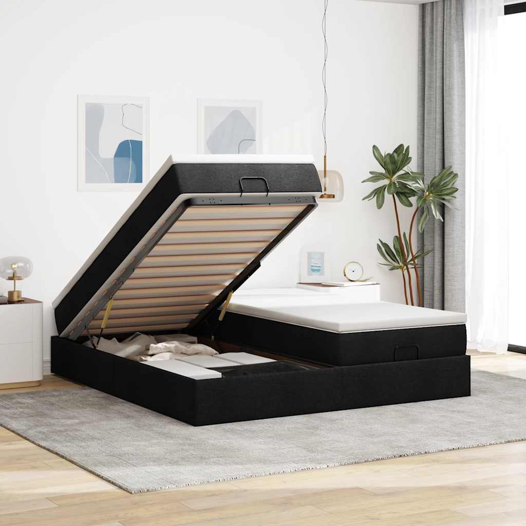 Estructura De Cama Otomana Colchones Tela Gris Pardo