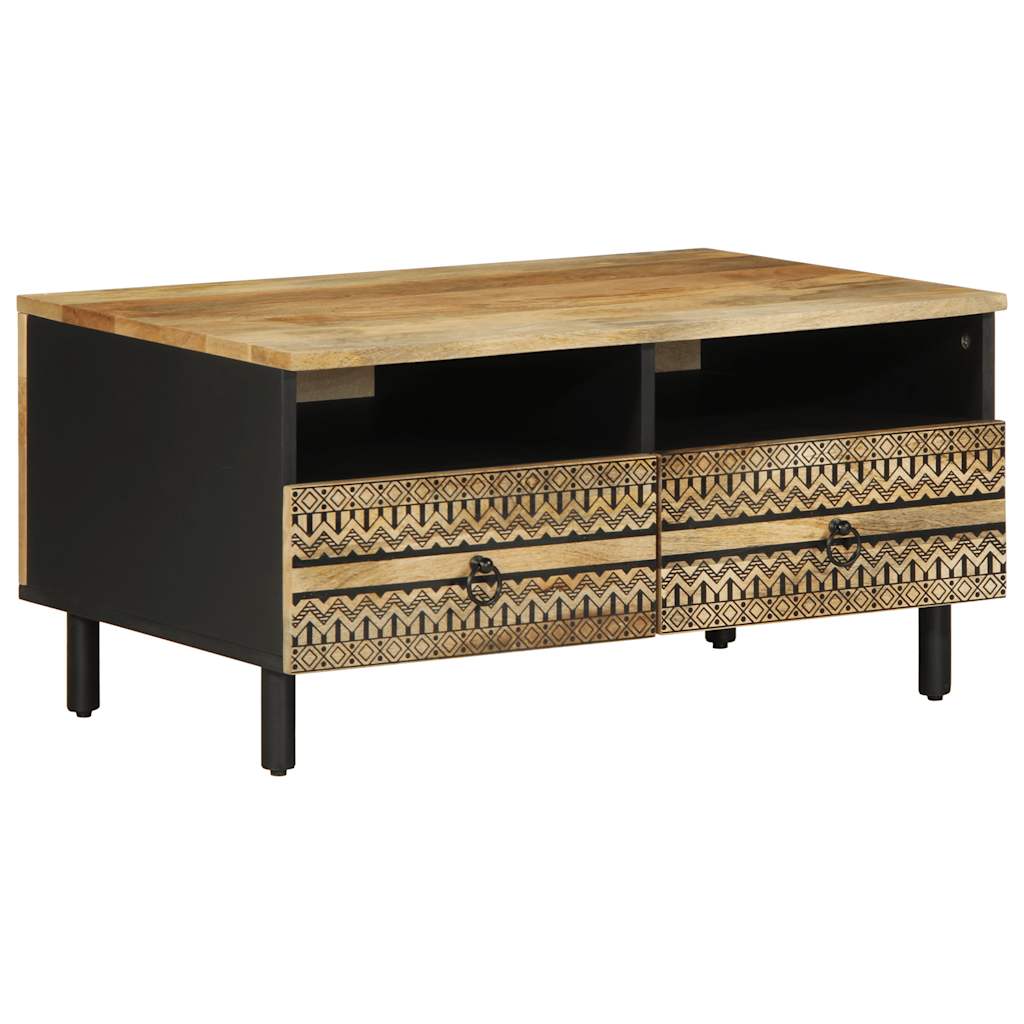 Mesa De Centro Madera Maciza De Mango Rugosa Negro 80X54X40 Cm