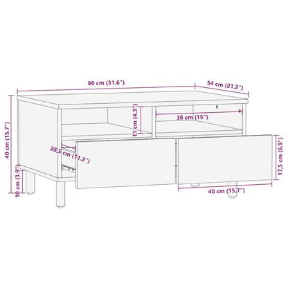 Mesa De Centro Madera Maciza De Mango Rugosa Negro 80X54X40 Cm