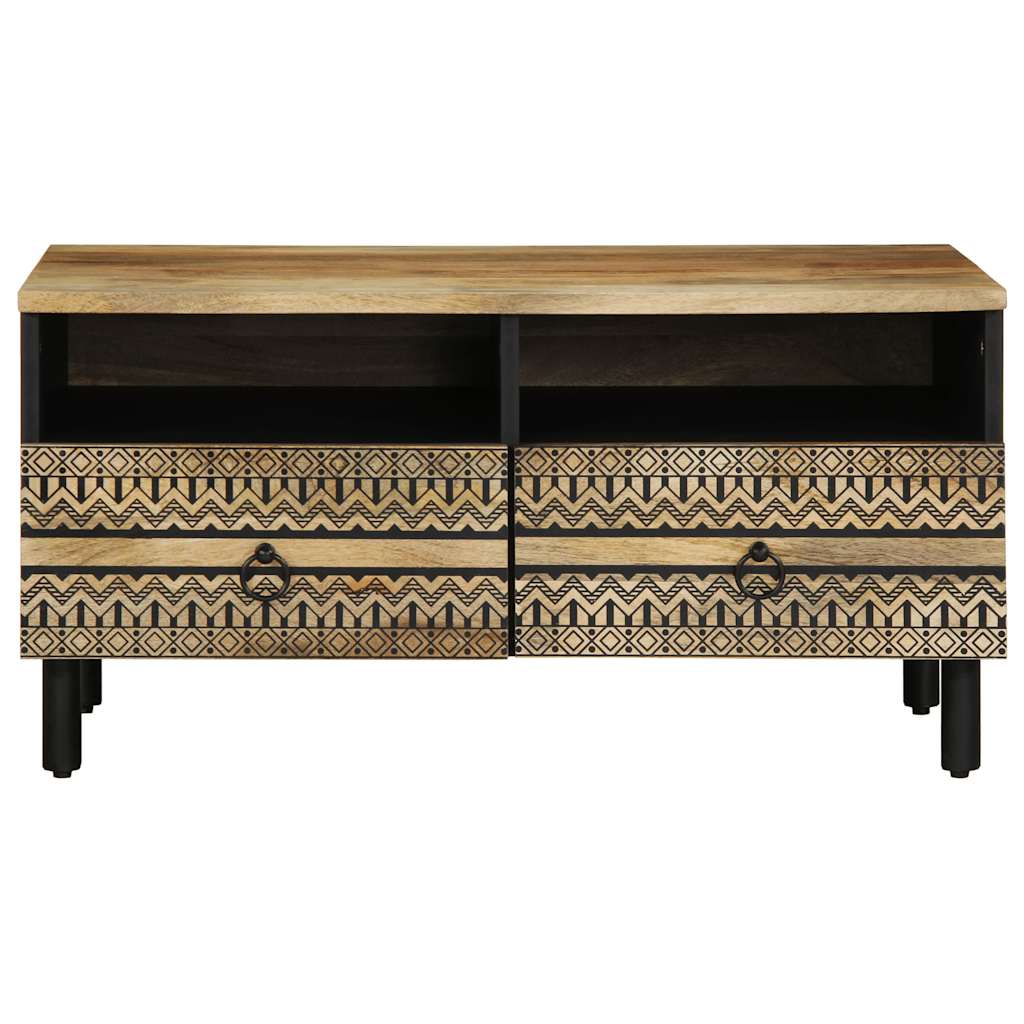 Mesa De Centro Madera Maciza De Mango Rugosa Negro 80X54X40 Cm