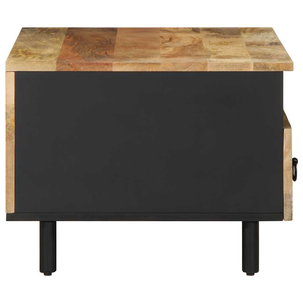 Mesa De Centro Madera Maciza De Mango Rugosa Negro 80X54X40 Cm