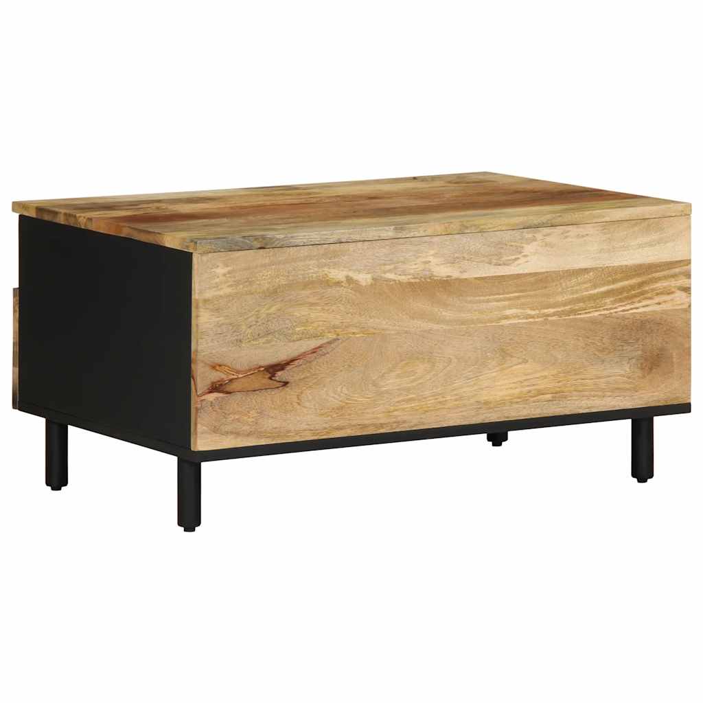Mesa De Centro Madera Maciza De Mango Rugosa Negro 80X54X40 Cm