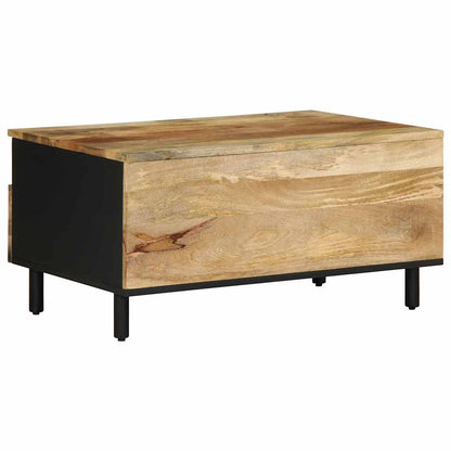 Mesa De Centro Madera Maciza De Mango Rugosa Negro 80X54X40 Cm