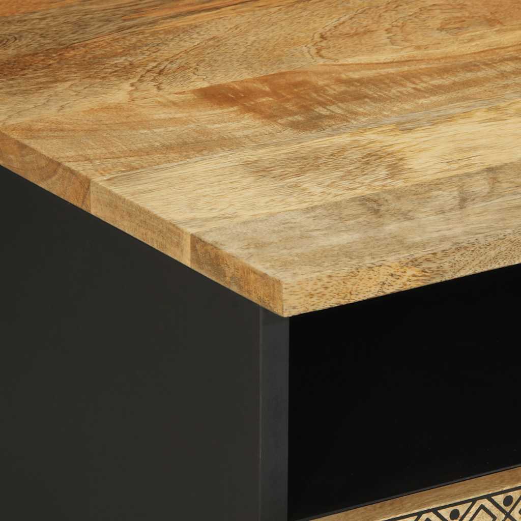 Mesa De Centro Madera Maciza De Mango Rugosa Negro 80X54X40 Cm
