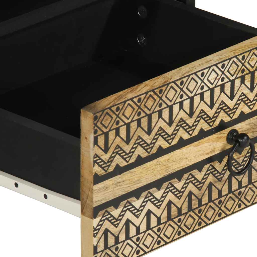 Mesa De Centro Madera Maciza De Mango Rugosa Negro 80X54X40 Cm