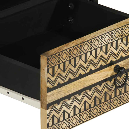 Mesa De Centro Madera Maciza De Mango Rugosa Negro 80X54X40 Cm