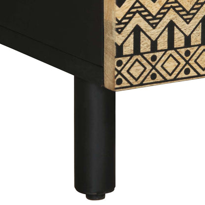 Mesa De Centro Madera Maciza De Mango Rugosa Negro 80X54X40 Cm