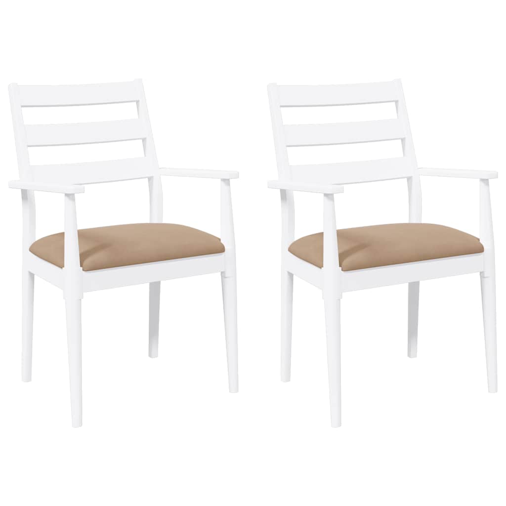 Sillas De Comedor Con Cojines, 2 Unidades, Blancas, Madera Maciza, Caucho