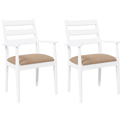 Sillas De Comedor Con Cojines, 2 Unidades, Blancas, Madera Maciza, Caucho