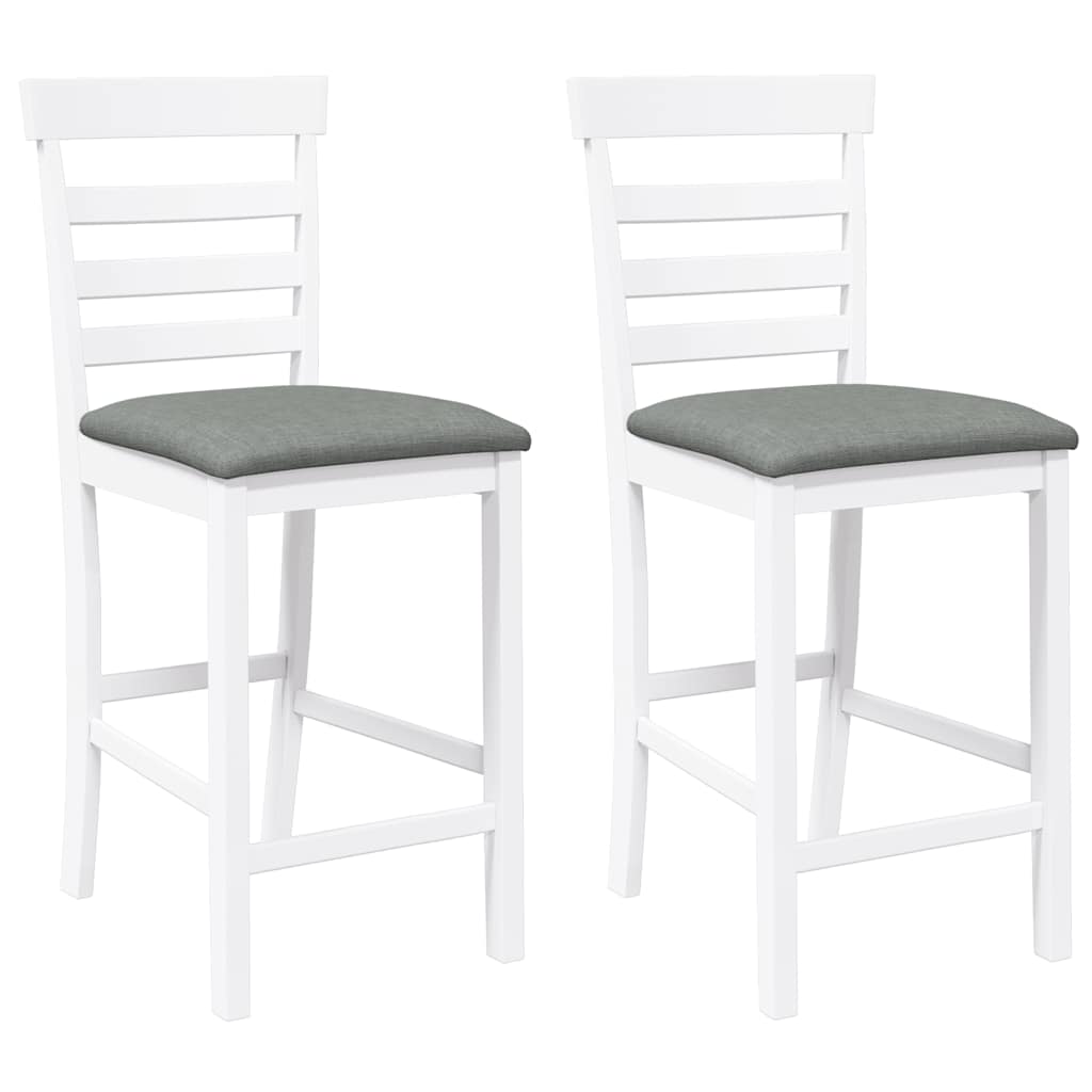 Taburetes De Bar Con Cojines 2 Uds Madera Maciza Blanca Caucho