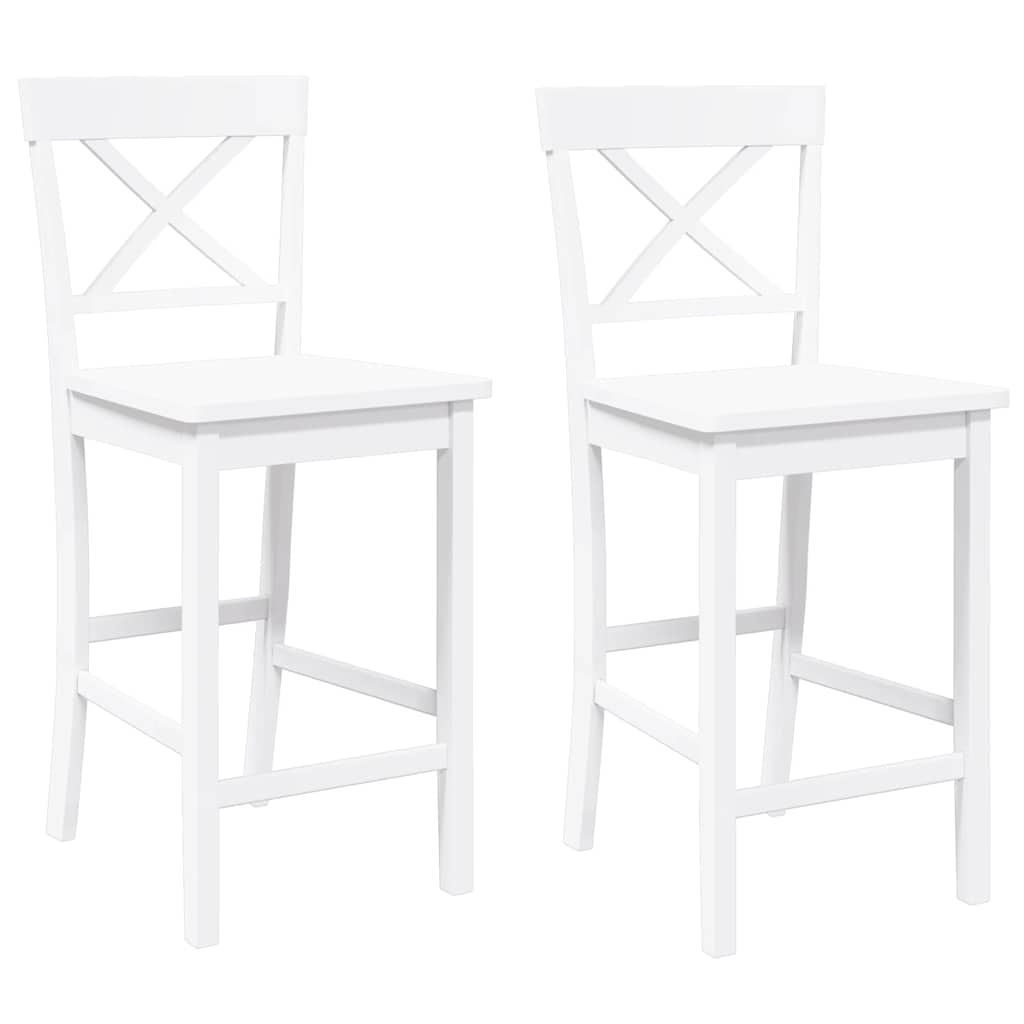 Taburetes De Bar, 2 Unidades, Madera Maciza Blanca, Goma