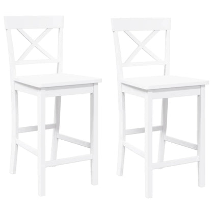 Taburetes De Bar, 2 Unidades, Madera Maciza Blanca, Goma