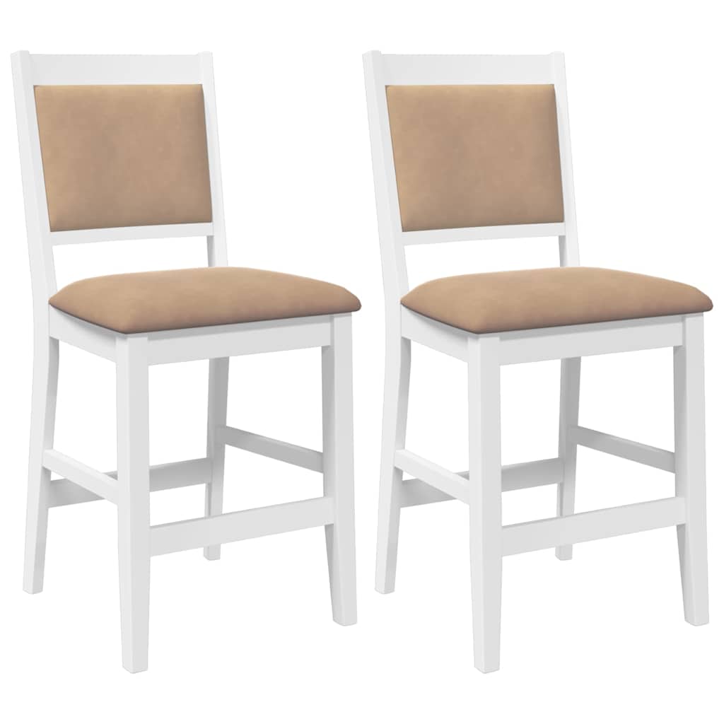 Taburetes De Bar Con Cojines, 2 Unidades, Madera Maciza Blanca, Goma