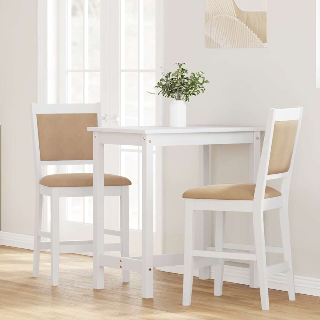 Taburetes De Bar Con Cojines, 2 Unidades, Madera Maciza Blanca, Goma