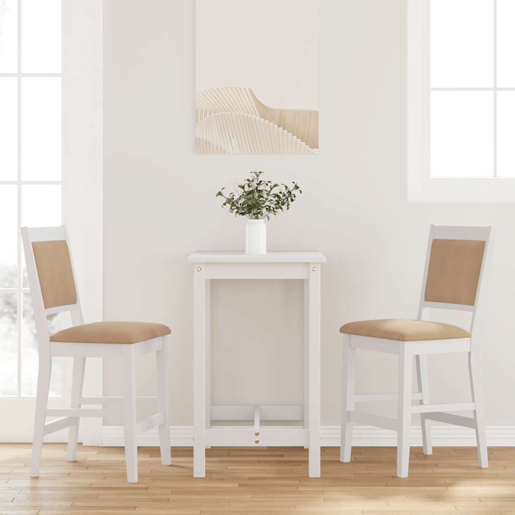 Taburetes De Bar Con Cojines, 2 Unidades, Madera Maciza Blanca, Goma