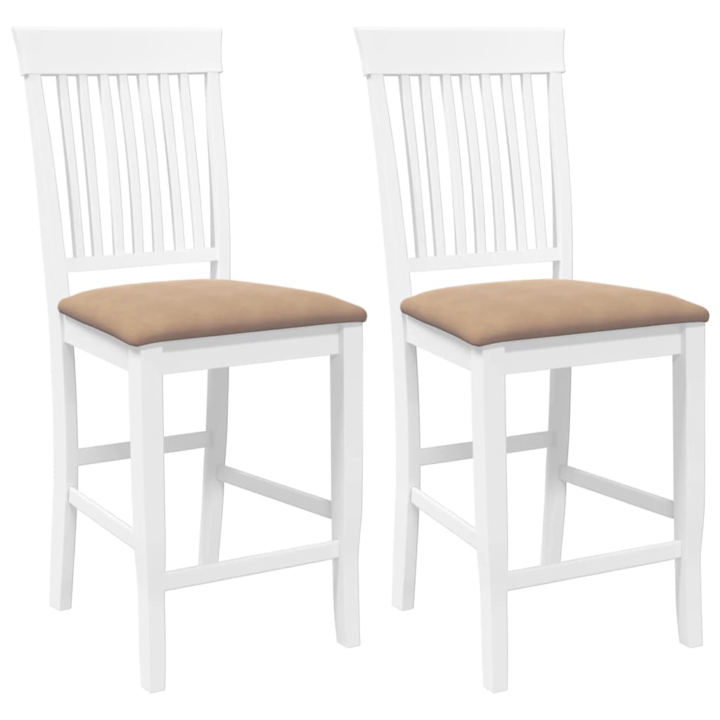 Taburetes De Bar Con Cojines, 2 Unidades, Madera Maciza Blanca, Goma