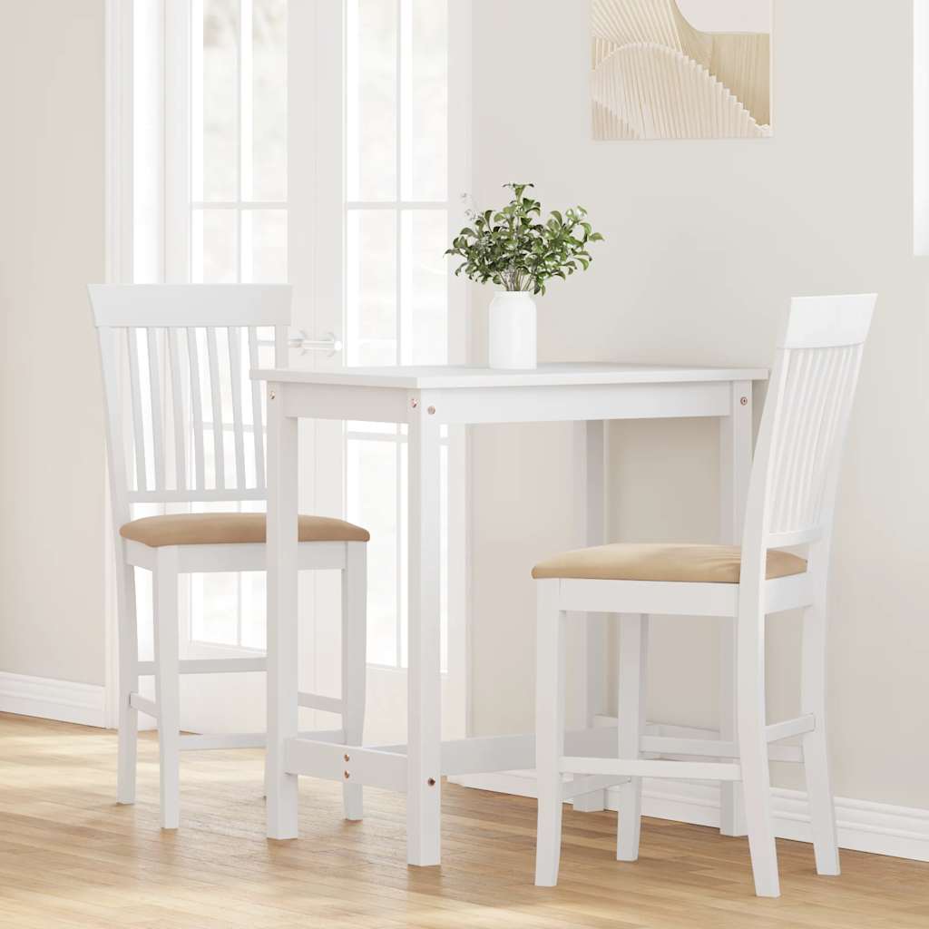 Taburetes De Bar Con Cojines, 2 Unidades, Madera Maciza Blanca, Goma