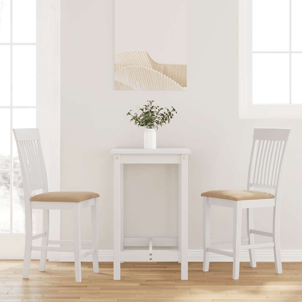 Taburetes De Bar Con Cojines, 2 Unidades, Madera Maciza Blanca, Goma